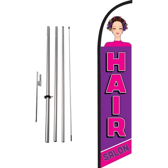 Hair Salon Advertising Feather Banner Swooper Flag Sign with Flag Pole Kit and Ground Stake, Purple, Beauty Spa