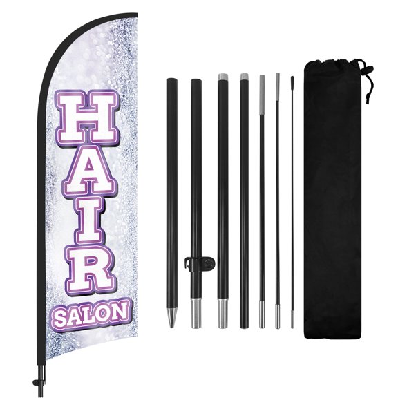 Hair Salon Advertising Swooper Flags Banners, Hair Salon Feather Flags with Poles and Ground Stake, 8FT Advertising Feather Flags Sign for Hair Salon Business