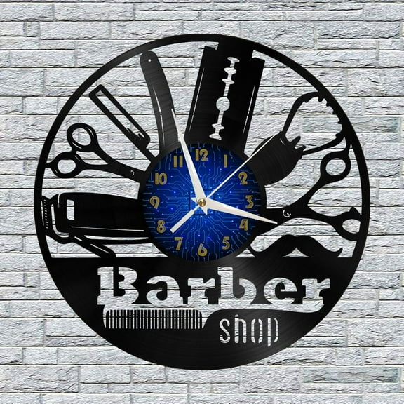 Hair Salon Barber Shop 2 12 Inch Vinyl Record Wall Clock - Silent, Creative, and Unique Clock for Living Room, Entryway, or Bedroom Decor - Perfect Gift Idea(12 inchs B without LED)