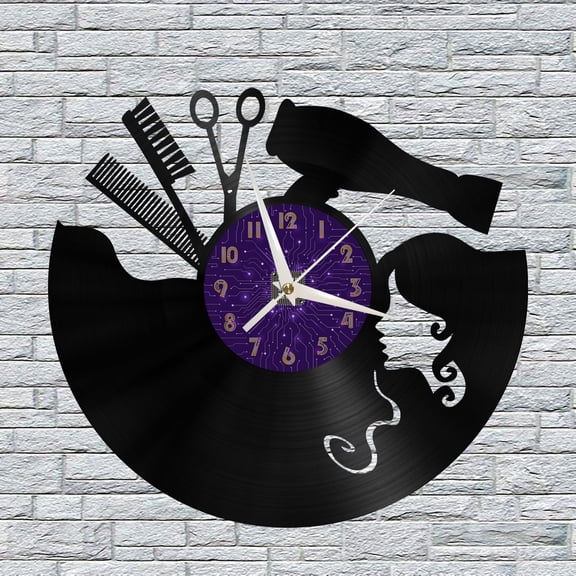 Hair Salon Barber Shop Vinyl Wall Clock, Vinyl Record Clock Wall Art Silent & Non-ticking(12 inchs P)