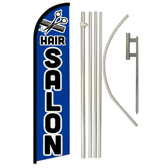 Hair Salon (Blue) Windless Banner Flag & Pole Kit
