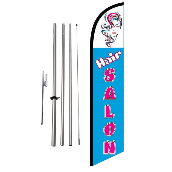 Hair Salon Cosmetology Beauty Business Advertising Feather Banner Swooper Flag Sign with 15 foot Flag Pole Kit and Ground Stake