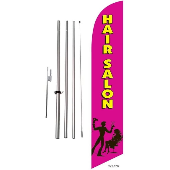 Hair Salon Feather Banner Swooper Flag Kit, Includes Pole Kit and Ground Spike