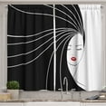 thumbnail image 1 of Hair Salon Kitchen Curtains, Traditional Beauty with Extra Long Straight Hair and Red Lips, Two Panels Drapes with Rod Pocket Room Decor, 55" X 45", Ruby Black and White, by Ambesonne, 1 of 3