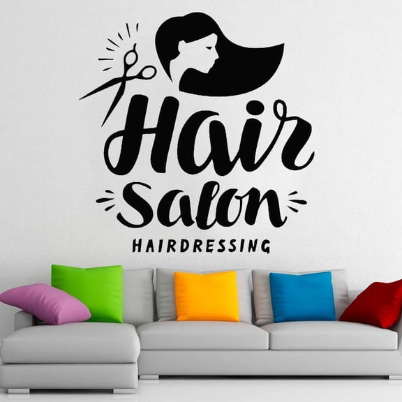 Hair Salon Logo Wall Decal Fashion Women Hairdressing Center Beauty Shop Interior Decor Door Window Vinyl Sticker Mural Art 28x28cm