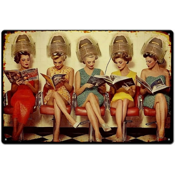 Hair Salon Metal Tin Signs Retro Beauty Salon Sign Wall Poster Tin Sign Wall Art Vintage Decorative Plaque for Bar Man Cave Garage Decor Home Living Room Art Decoration Mixed Color 1pc
