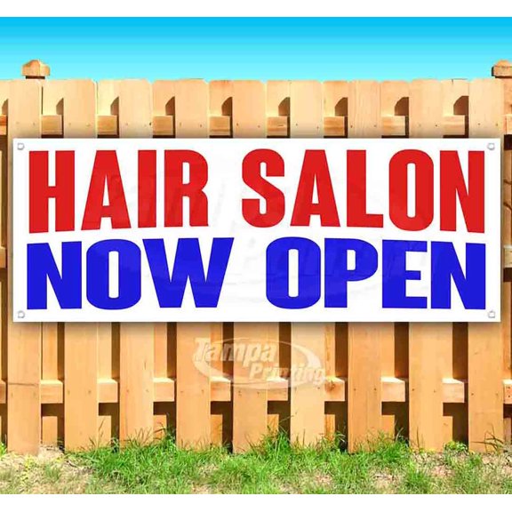 Hair Salon Now Open 13 oz Vinyl Banner With Metal Grommets