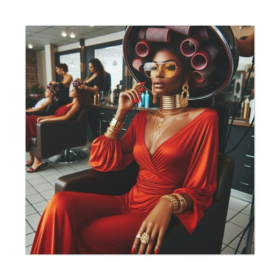 Hair Salon - Red jumper w/roller Wall Art