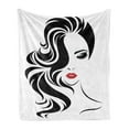 thumbnail image 1 of Hair Salon Soft Flannel Fleece Throw Blanket, Black and White Illustration of Woman with Wavy Hair and Lipstick, Cozy Plush for Indoor and Outdoor Use, 50" x 70", Vermilion Black, by Ambesonne, 1 of 5