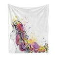 thumbnail image 1 of Hair Salon Soft Flannel Fleece Throw Blanket, Line Art Work Drawn Hair Model on Soft Rainbow Color Ink Splatter Background, Cozy Plush for Indoor and Outdoor Use, 50" x 60", Multicolor, by Ambesonne, 1 of 6