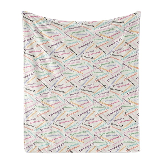 Hair Salon Soft Flannel Fleece Throw Blanket, Retro Style Vintage Hair Pin Colorful Bobby Pin on Funky Backdrop, Cozy Plush for Indoor and Outdoor Use, 70" x 90", Multicolor, by Ambesonne