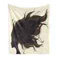 thumbnail image 1 of Hair Salon Soft Flannel Fleece Throw Blanket, Silhouette of a Woman with Long Dark Color and Fuzzy Hair Style, Cozy Plush for Indoor and Outdoor Use, 70" x 90", Black Taupe and Cream, by Ambesonne, 1 of 6