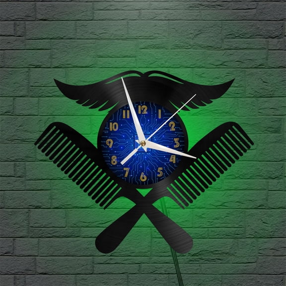 Hair Salon Tools Decoration 12 Inch Vinyl Record Wall Clock - Silent, Creative, and Unique Clock for Living Room, Entryway, or Bedroom Decor - Perfect Gift Idea(12 inchs B with LED)