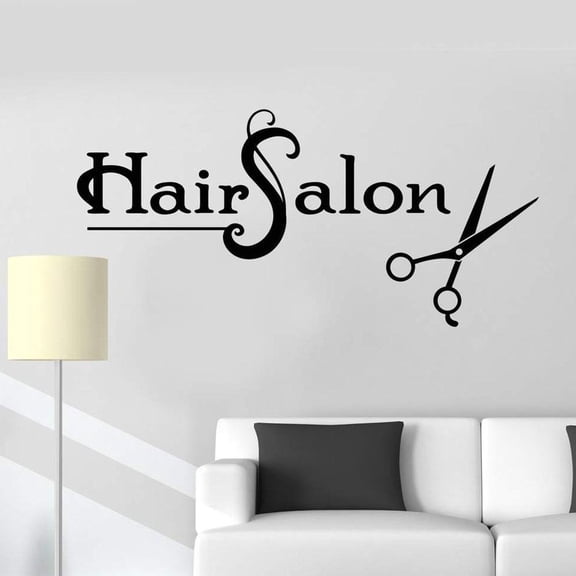 Hair Salon Vinyl Wall Decal Hair Style Scissors Barbershop Stylist Stickers Mural Removbale Art Mural For Barber Shop Window 87x42cm