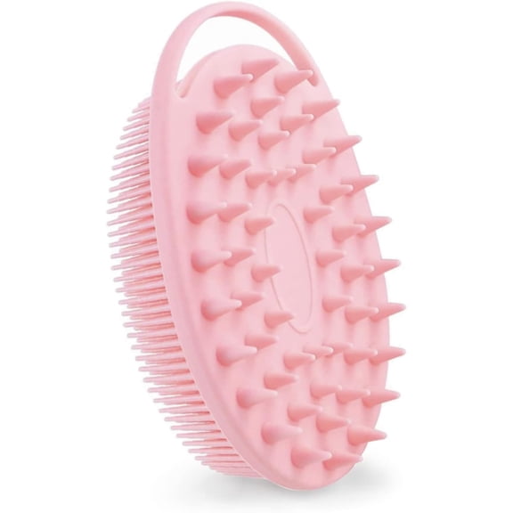 Hair Scalp Massager Shampoo Brush Body Scrubber, 2 in 1 Silicone Body Bath Brush&Scalp Scrubber, Dual-use Remove Dandruff & Shower Brush, Soft Bristles Care for Men, Women, Kids, Pets (Pink with Hook)