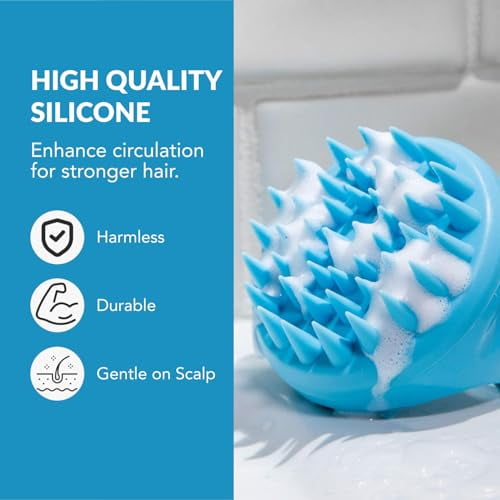 Hair Scalp Massager and Shampoo Brush for Shower Dandruff Removal - Wet and Dry - Encourages Growth - Includes 2 Massage Removal Heads