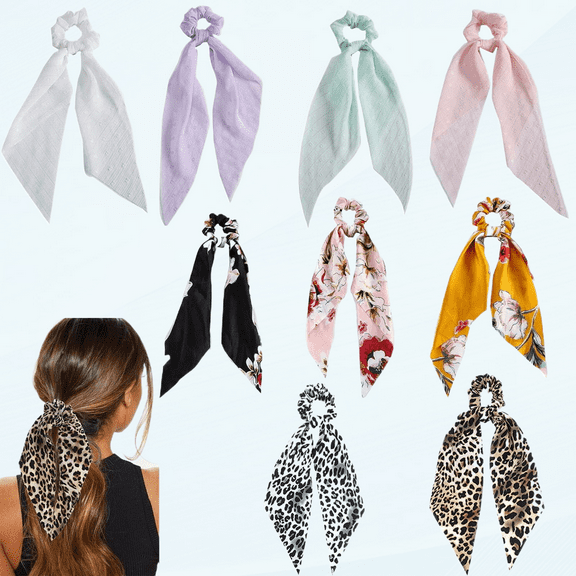 Hair Scarf Scrunchies Hair Ribbon Hair Ties Tails Knotted Long Bow Hair Scrunchies Hair Elastic Bands Scrunchy Solid Color/Floral/Cheetah-print Satin