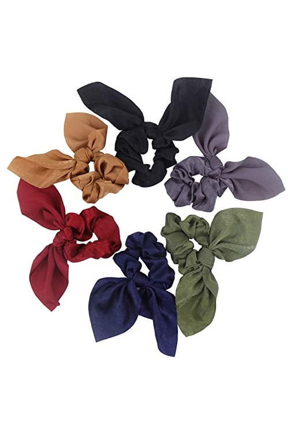Hair Scarf Silk Scrunchies Ponytail - Unique Hair Ties Designs to match Different Outfits - Satin Silk Hair Bands for Women Teen Tween Hair Scarves Ties (6 pcs Solid Colors)