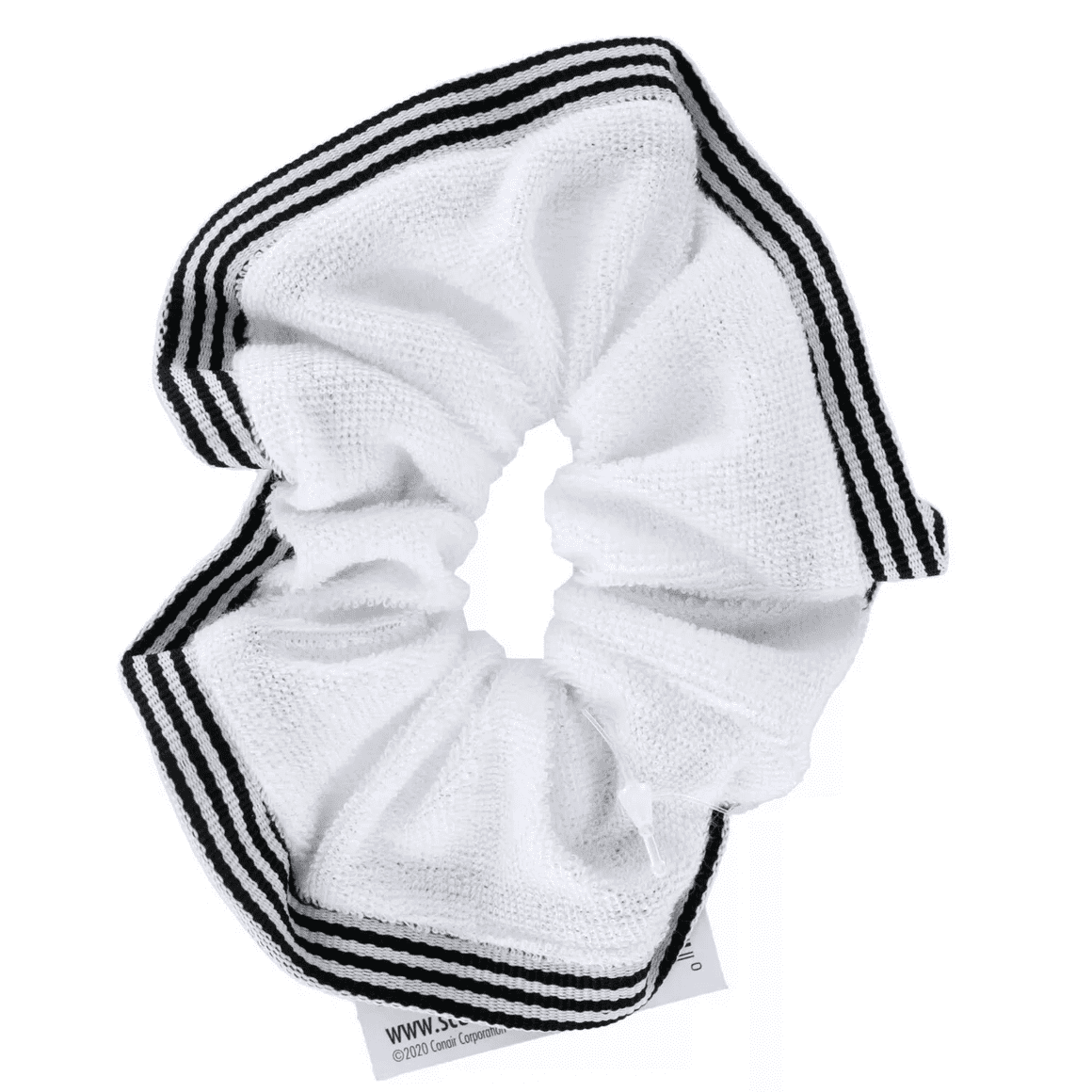 Hair Scrunchie with Bold Black, White Striped Trim, Soft Fabric, Timeless Style, Secure Hold, Ideal for Ponytails, Buns, More, Elegant, Versatile Hair Accessory for Any Occasion, Black, White