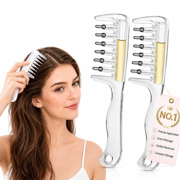 Hair Serum Applicator for Scalp, Refillable Scalp Oil Applicator Comb with 7 Metal Massage Tips, For Growth Liquid Foam Roller Ball Silicone Leak-Proof Cover Guide Brush