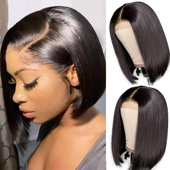 Hair Short Bob Wigs Human Hair Lace Closure Wigs Brazilian Virgin Human Hair Straight Bob lace Front Wigs For Black Women Pre Plucked with Baby Hair Natural Black (10inch)