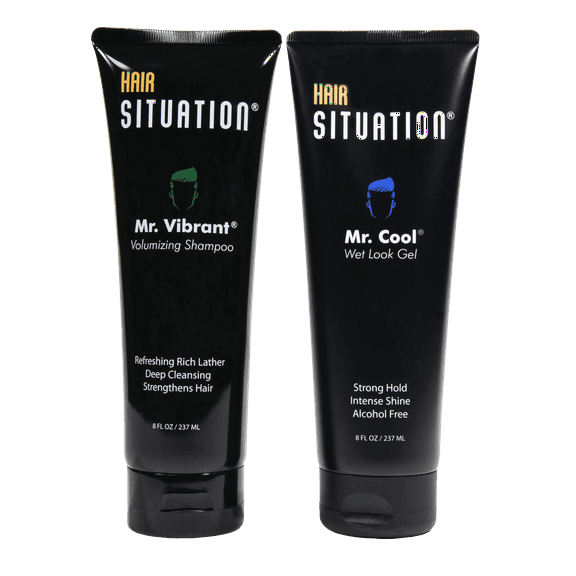 Hair Situation Mr. Cool Wet Look Strong Hold Hair Gel and Mr. Vibrant Daily Shampoo 16oz