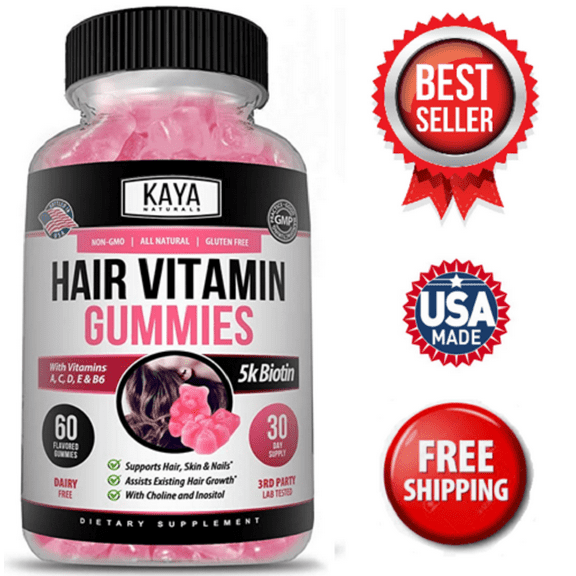 Hair, Skin & Nail Gummies, Stronger Faster Growth, Compare to Sugar Bear Hair, 60 Gummy