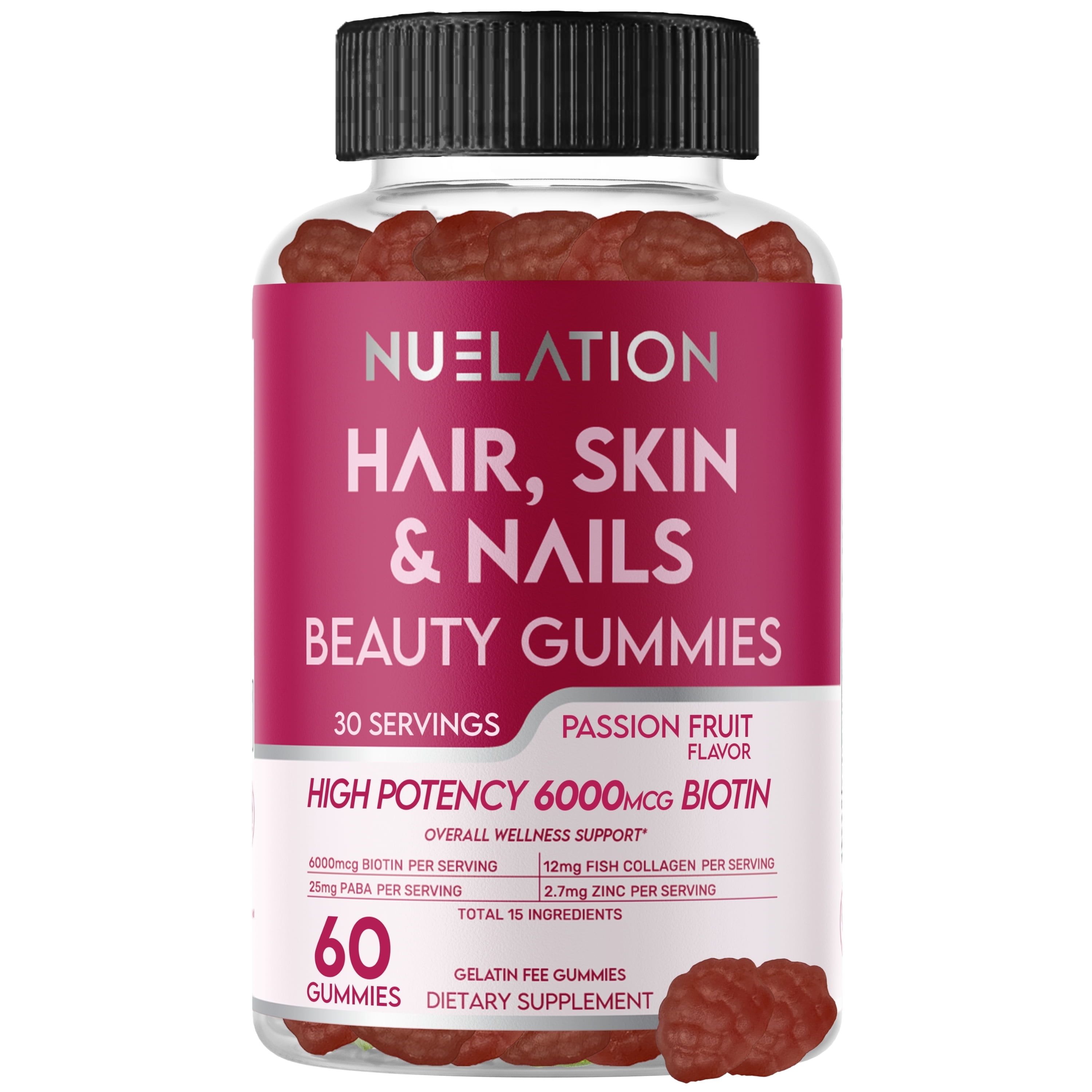 Hair Skin and Nails Gummies with Biotin (6000mcg), Collagen & PABA ...
