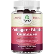 Natures Craft Extra Strength Biotin and Collagen Gummies for Hair, Skin, & Nail Health, 90 Gummies