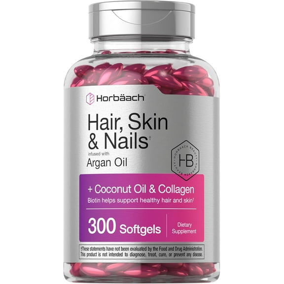 Hair Skin & Nails Softgels | 300 Count | With Biotin & Collagen | by Horbaach