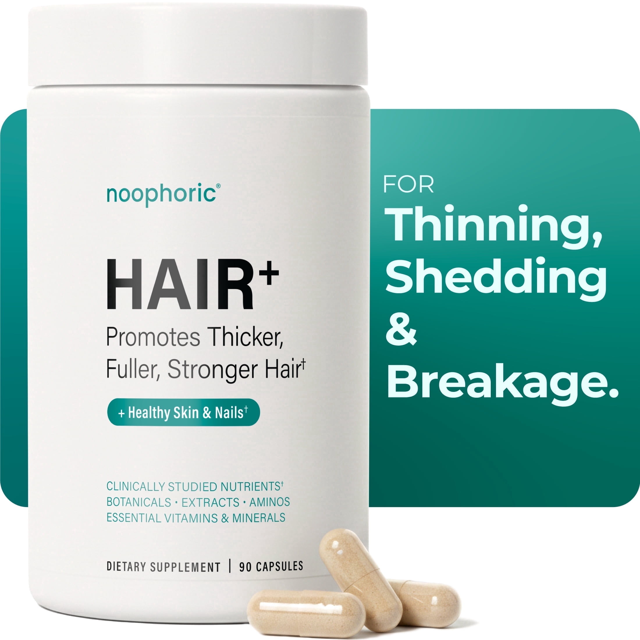 Noophoric Hair Vitamins for Women & Men – Hair Growth Supplement for Hair Skin and Nails with Biotin, Saw Palmetto & Amino Acids, 90 Capsules