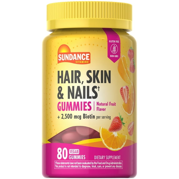 Hair, Skin, and Nails | With Biotin 2,500 mcg | 80 Vegan Gummies | Natural Fruit Flavor | by Sundance
