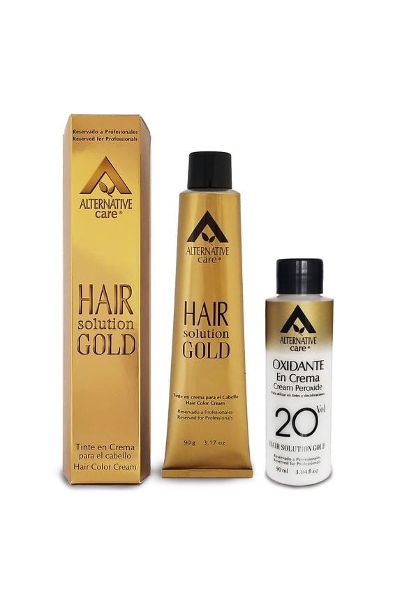 Hair Solution Gold 90 grams / 3.17 oz Hair Dye Black 1.0 Color - Hair Dye Permanent + Peroxide Cream Vol 20 + Hair Care Gloves