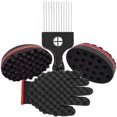 thumbnail image 1 of Hair Sponge Set, Magic Hair Twist Curl Sponge Glove, Afro Hair Sponge Barber Brush, Metal Hair Pick Comb and Hair Twist Curl Comb for Barber Hair Styling (Black-4Pcs), 1 of 7
