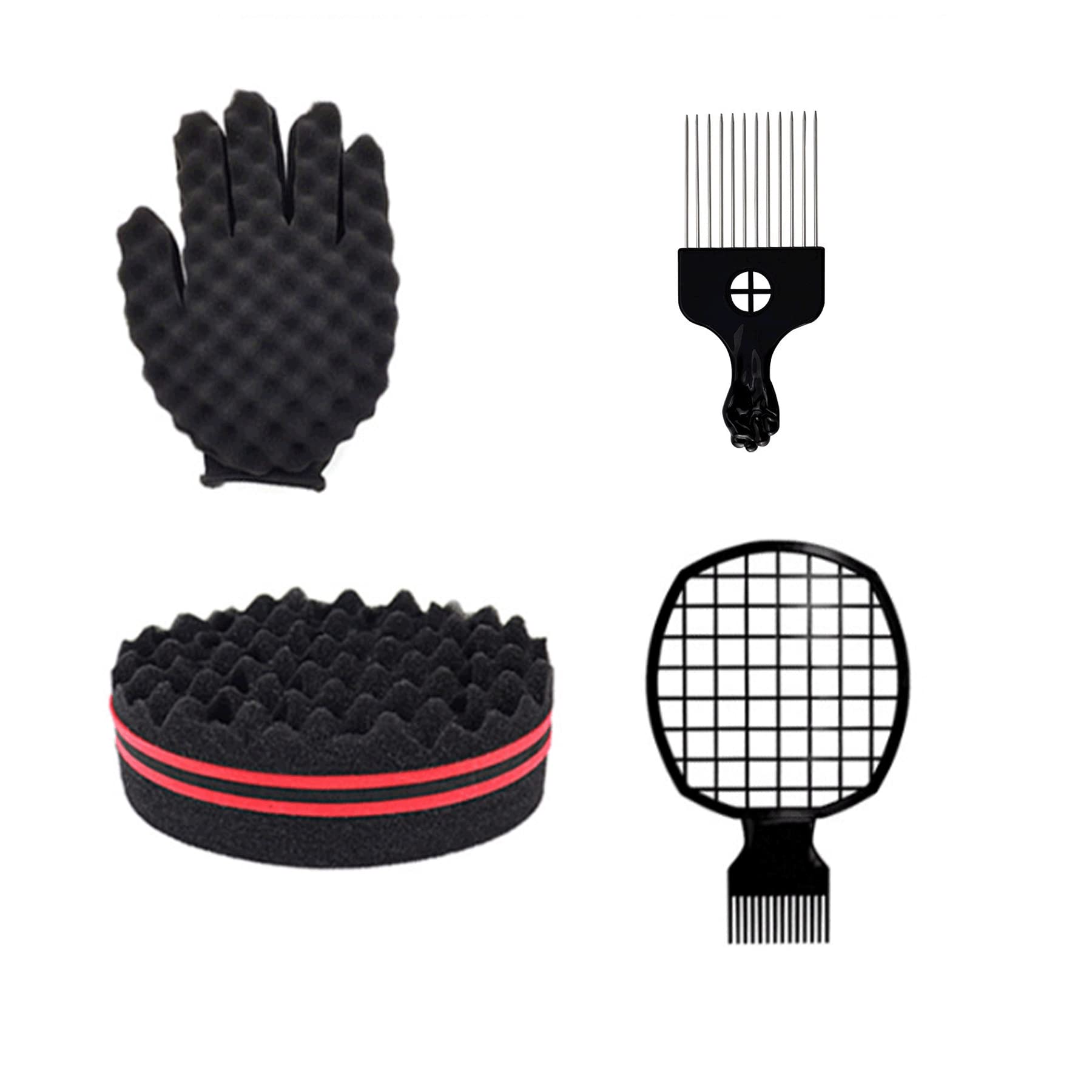 Haarschwamm-Set Für Locken & Twists – 6-teilig Mit Kämmen & Handschuh – Ideal Für Afro & Lockiges Haar