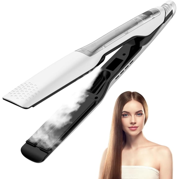 Hair Straightener, 1 Inch Steam Hair Straightener & Curling Iron 2-in-1,Fast Heat-Up, Negative Ion & Steam Hair Care,Professional Ceramic Double Voltage Straightener for Less Frizz Shinier(White)