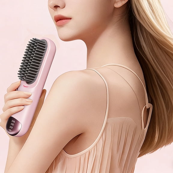 Hair Straightener Brush,2026 Upgrade Mini Travel Smoothing Comb for Short Hair & Bangs,4 Heat Settings,Ceramic Coating Smooth Frizz,Lightweight,Anti-Scald For Women