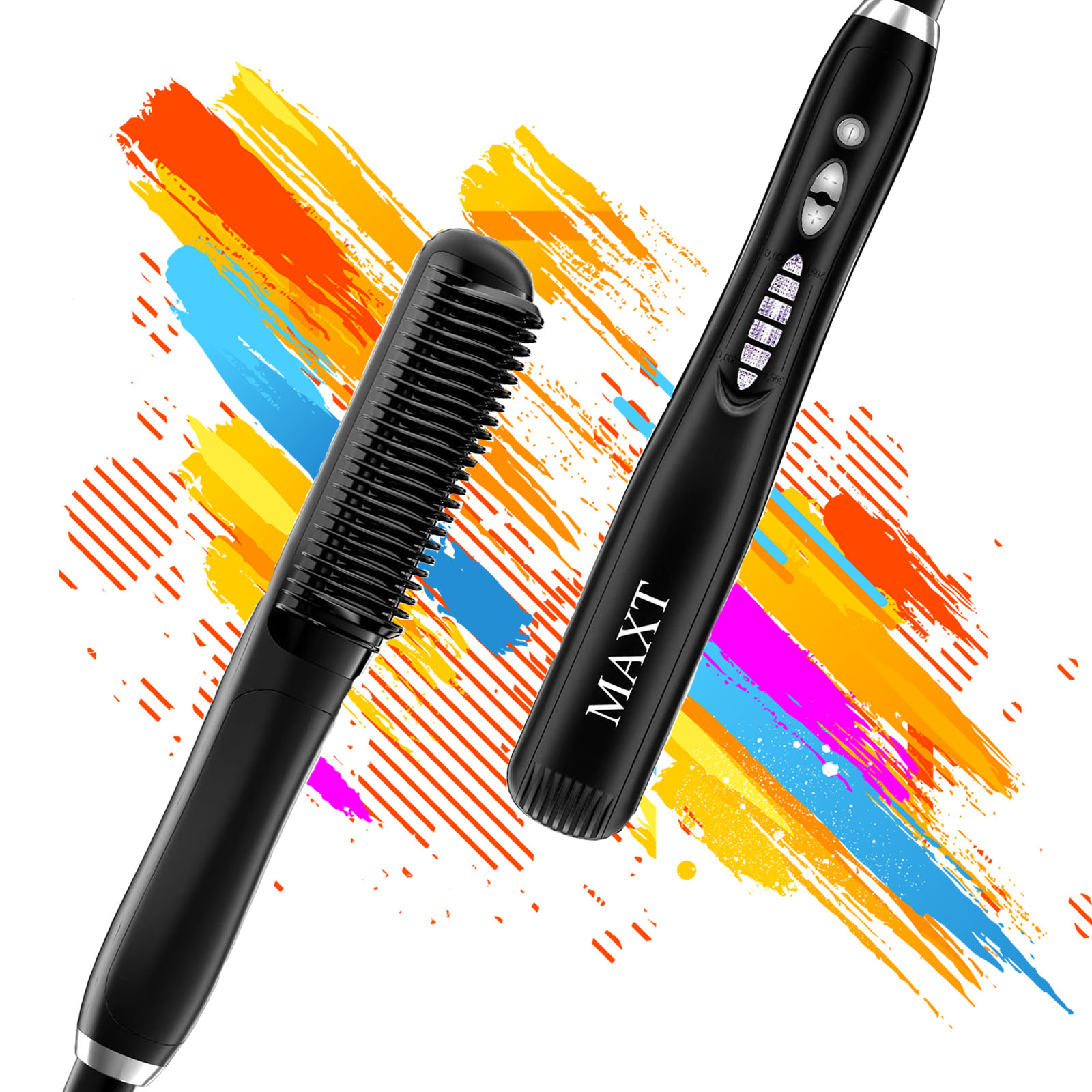 Hair Straightener Brush Black Hair Straightening Iron with Builtin