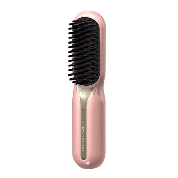 Hair Straightener Brush, Heated Ionic Hair Straightener Comb, Cordless Curling Hair Straightening Styling Comb, Hair Styling Tools for Less Frizz, Shinier & Smoother Hair, 20s Quick Heat-Up, Pink