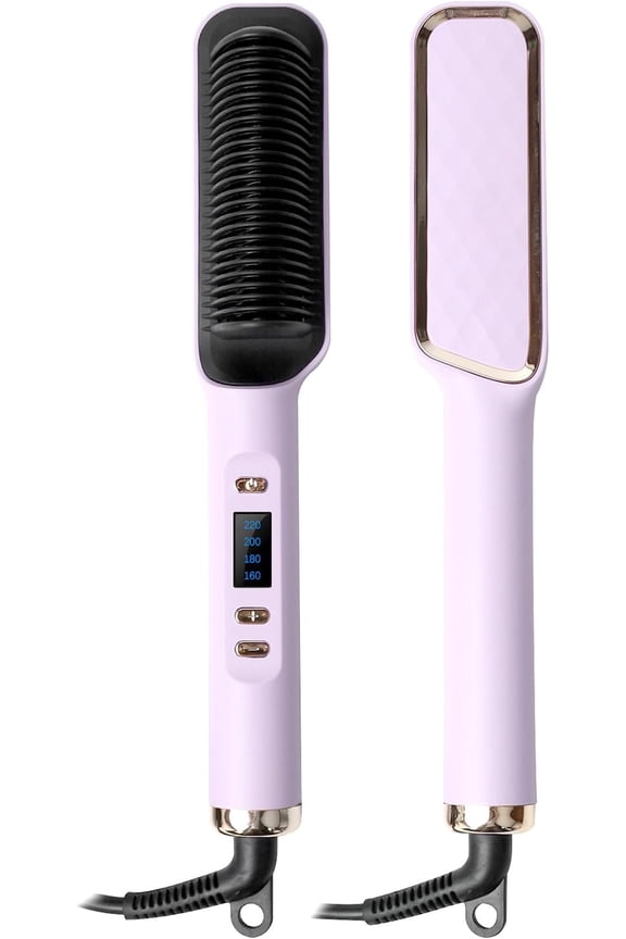 Hair Straightener Brush -Ionic Ceramic Hair Straightening Comb for Smooth and Frizzy,Fast Heating,5 Temp Settings,LED Display,Anti-Scald