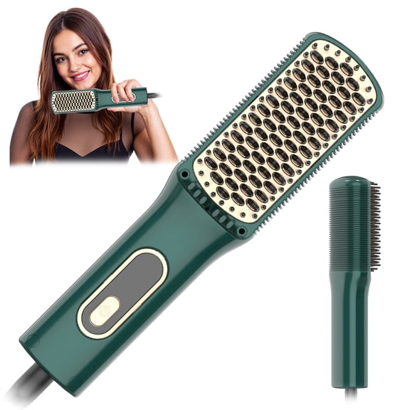 Hair Straightener Brush with Ionic Technology and Ceramic Heating, Professional Hot Comb with 3 Adjustable Temperature Settings & Anti-Scald Design for Fast, Frizz-Free Styling (Green)