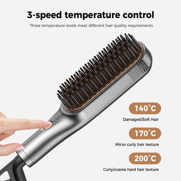Hair Straightener Brush with Ionic Technology, Professional Hot Comb with 3 Heat Settings, Anti-Scald Design & Ceramic Heating for Fast, Frizz-Free, Silky Smooth Hair
