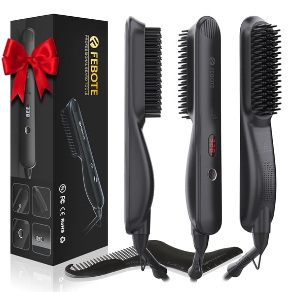 Beard Straightener for Men – Heated Beard Straightening Brush for Thick, Curly & Coarse Beards – Fast Heating Anti-Scald Beard Comb with LCD Display & Travel Bag