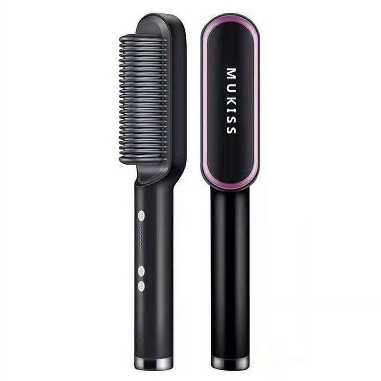 Hair Straightener Comb Ionic Electric Brush Hair Straightener Hot Beard  Brush Straightener (Black)