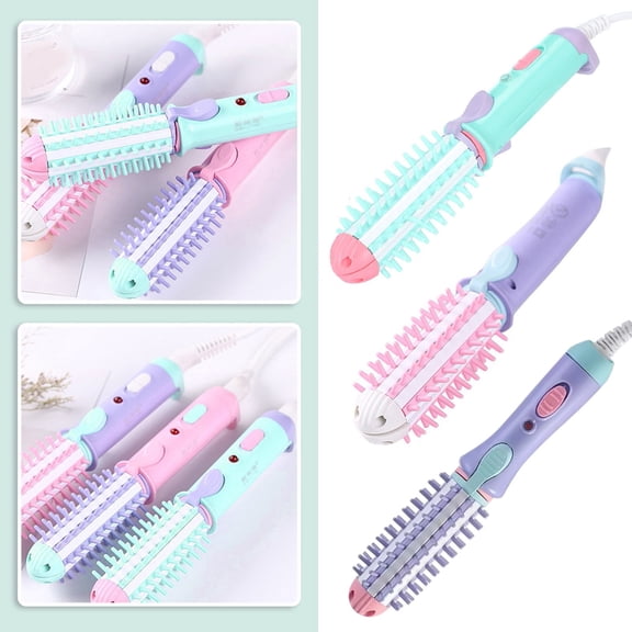 Hair Straightener Curler 2 in 1 - Mini Ceramic Hot Brush Curling Iron, Travel Size Dual Use Flat Iron with Constant Temperature Control, Portable Hair Styler for Short Hair Bangs