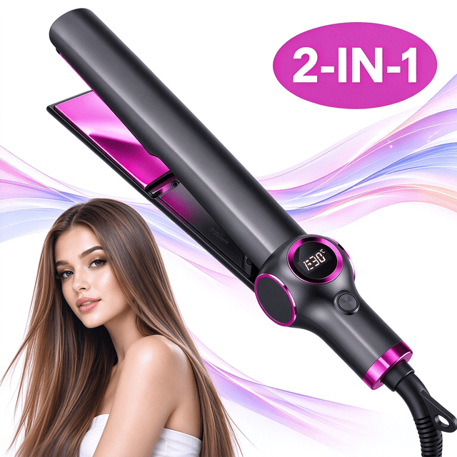Hair Straightener and Curler 2 in 1, Twist Straightening Curling Iron with Adjustable Temp for All Hair Types, Instant Heating