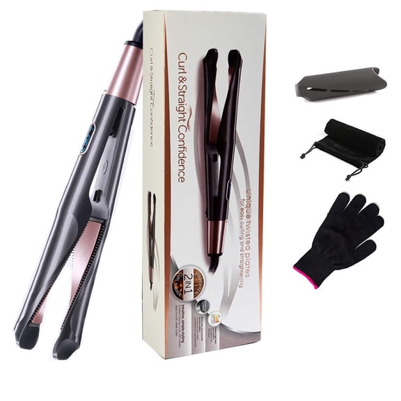Hair Straighteners and Curling Iron, Professional Ceramic Tourmaline Ionic Flat Iron with Adjustable Temp, Twist Flat Iron Curling Iron for Curl/Wave or Straighten