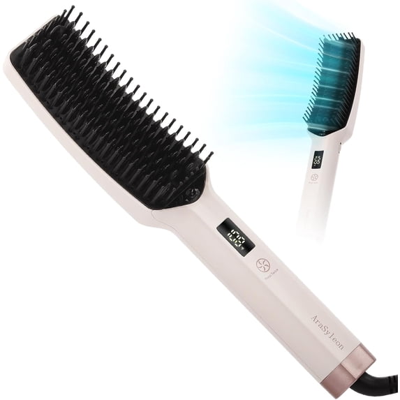 Hair Straightening Brush - Pro Airflow Straightener | Quickly Tames Frizz for Sleek, Straight Hair | Ceramic Anti-Scald Heating Brush | 15 Temp Settings (170–450°F) | Dual Voltage