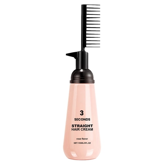 Hair Straightening Cream with Ginseng & Keratin 150g/5.29oz, Curly Frizzy Hair to Smooth Silky Straight, Enhanced Elasticity Anti-Frizz Treatment with Integrated Comb Applicator