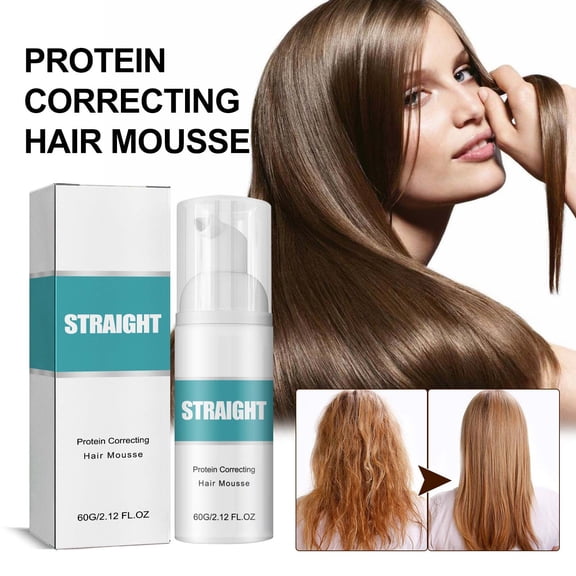 Hair Straightening Mousse, 60ml Leave-In Conditioner with Protein, Repairs Damaged Hair, Smoothes Frizz & Split Ends, Provides Long-Lasting Straightening Effect and Moisture, for All Hair Types